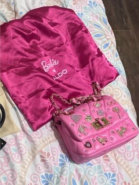 ALDO Barbie Pink Quilted Shoulder Bag with Gold Chain & Charms